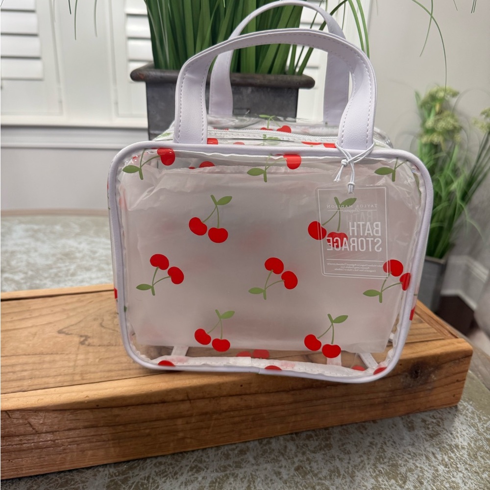 TAYLOR MADISON “CHERRIES “ VINYL DOUBLE POUCH ZIP BATHROOM STORAGE BAG